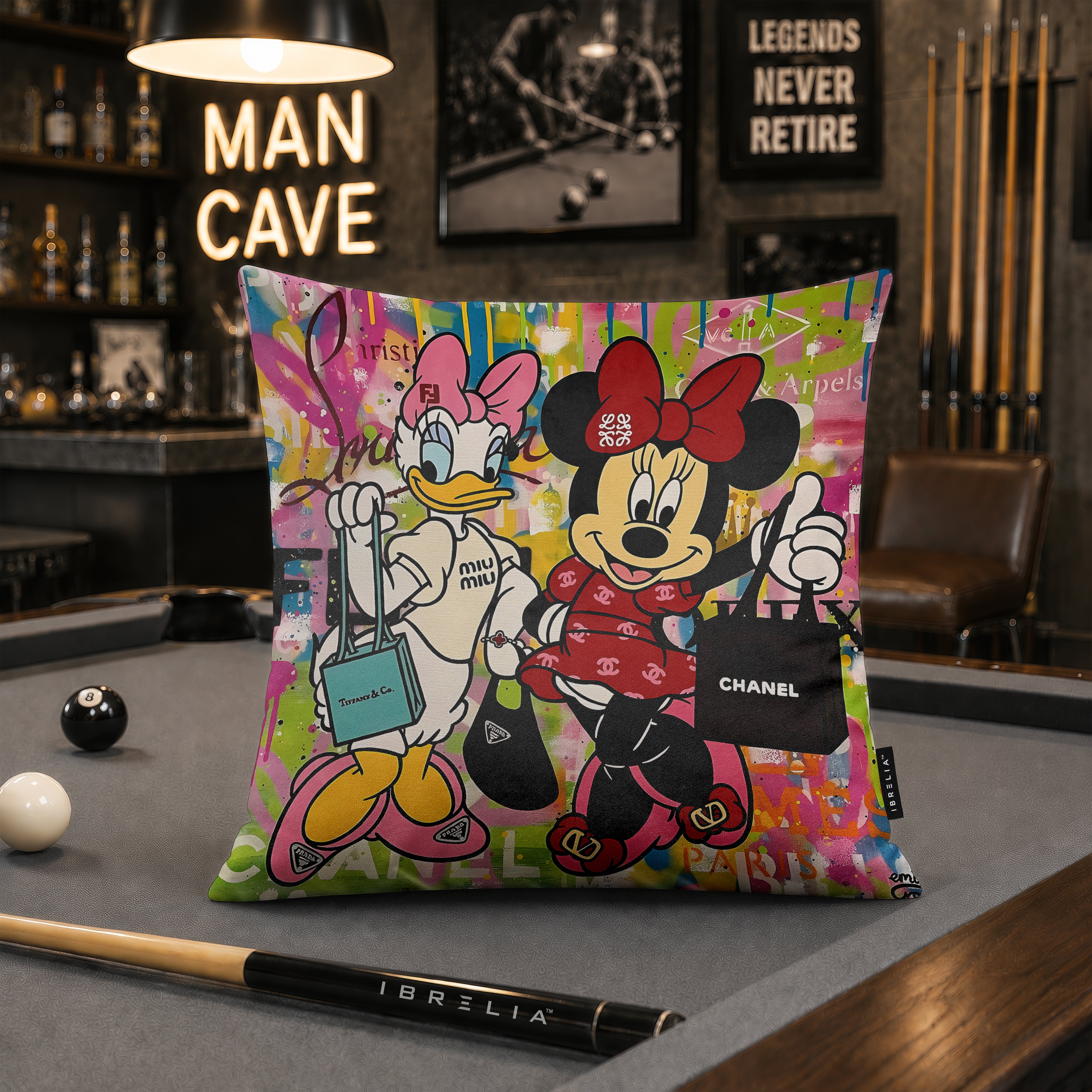 Daisy Duck & Minnie Mouse Luxury Shopping Pop Art Cushion | Premium Velvet Suede | Double-Sided Print