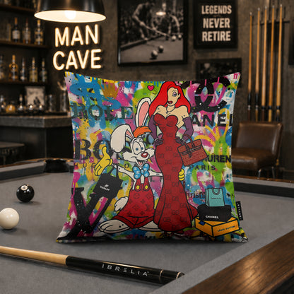 Roger & Jessica Rabbit Luxury Pop Art Cushion | Premium Velvet Suede | Double-Sided Print