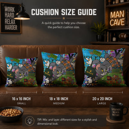Tom & Jerry Luxury Money Pop Art Cushion | Premium Velvet Suede | Double-Sided Print