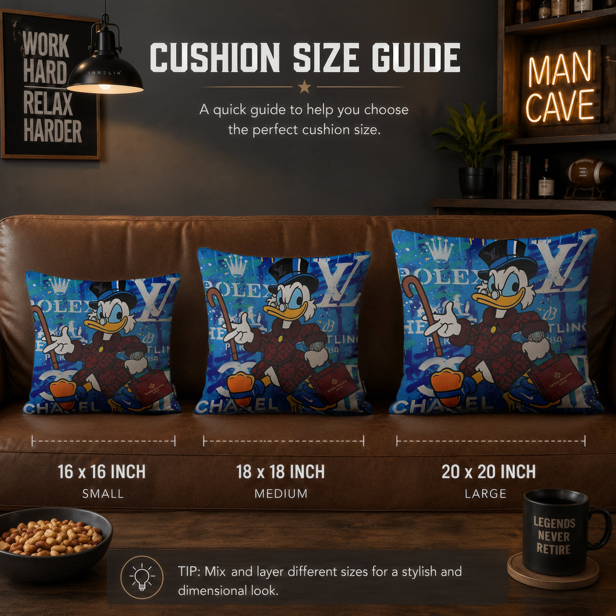 Scrooge McDuck Luxury Millionaire Pop Art Cushion | Premium Velvet Suede | Double-Sided Print