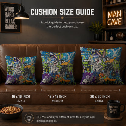 Bugs Bunny & Daffy Duck Luxury Shopping Pop Art Cushion | Premium Velvet Suede | Double-Sided Print