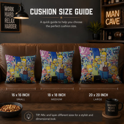 The Simpsons Family Luxury Shopping Pop Art Cushion | Premium Velvet Suede | Double-Sided Print