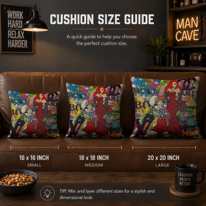 Roger & Jessica Rabbit Luxury Pop Art Cushion | Premium Velvet Suede | Double-Sided Print