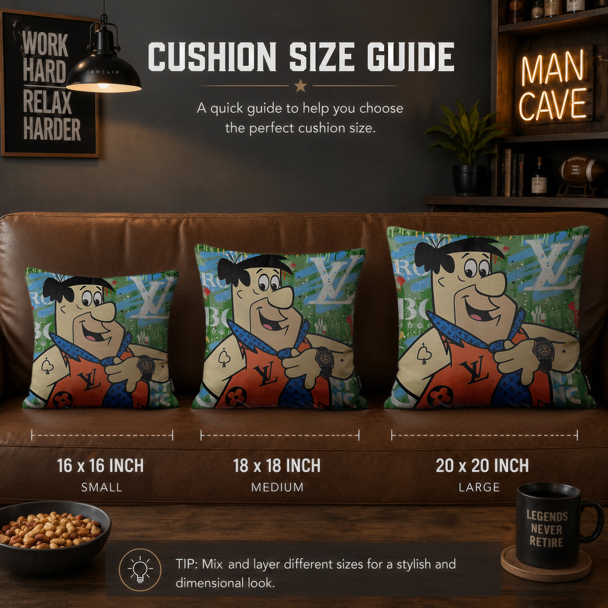 Fred Flintstone Luxury Fashion Pop Art Cushion | Premium Velvet Suede | Double-Sided Print