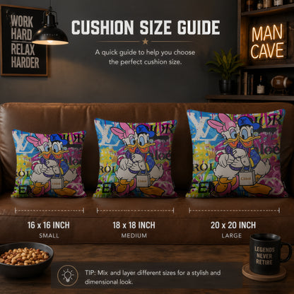Donald & Daisy Duck Luxury Fashion Love Pop Art Cushion | Premium Velvet Suede | Double-Sided Print