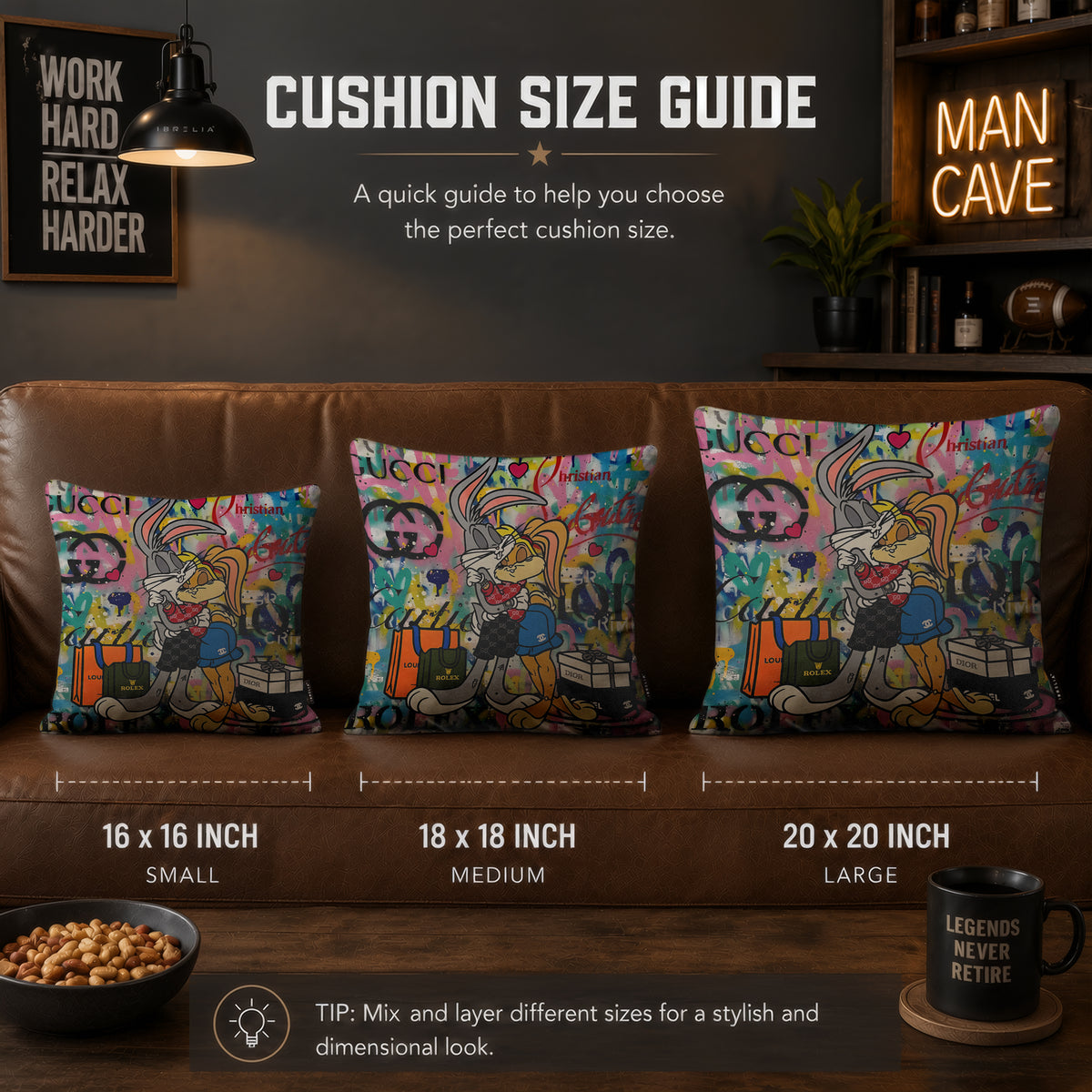 Bugs & Lola Bunny Luxury Love Pop Art Cushion | Premium Velvet Suede | Double-Sided Print