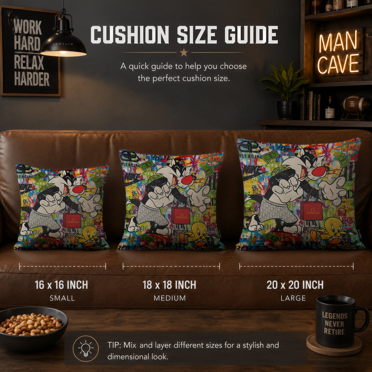 Sylvester & Tweety Luxury Money Pop Art Cushion | Premium Velvet Suede | Double-Sided Print