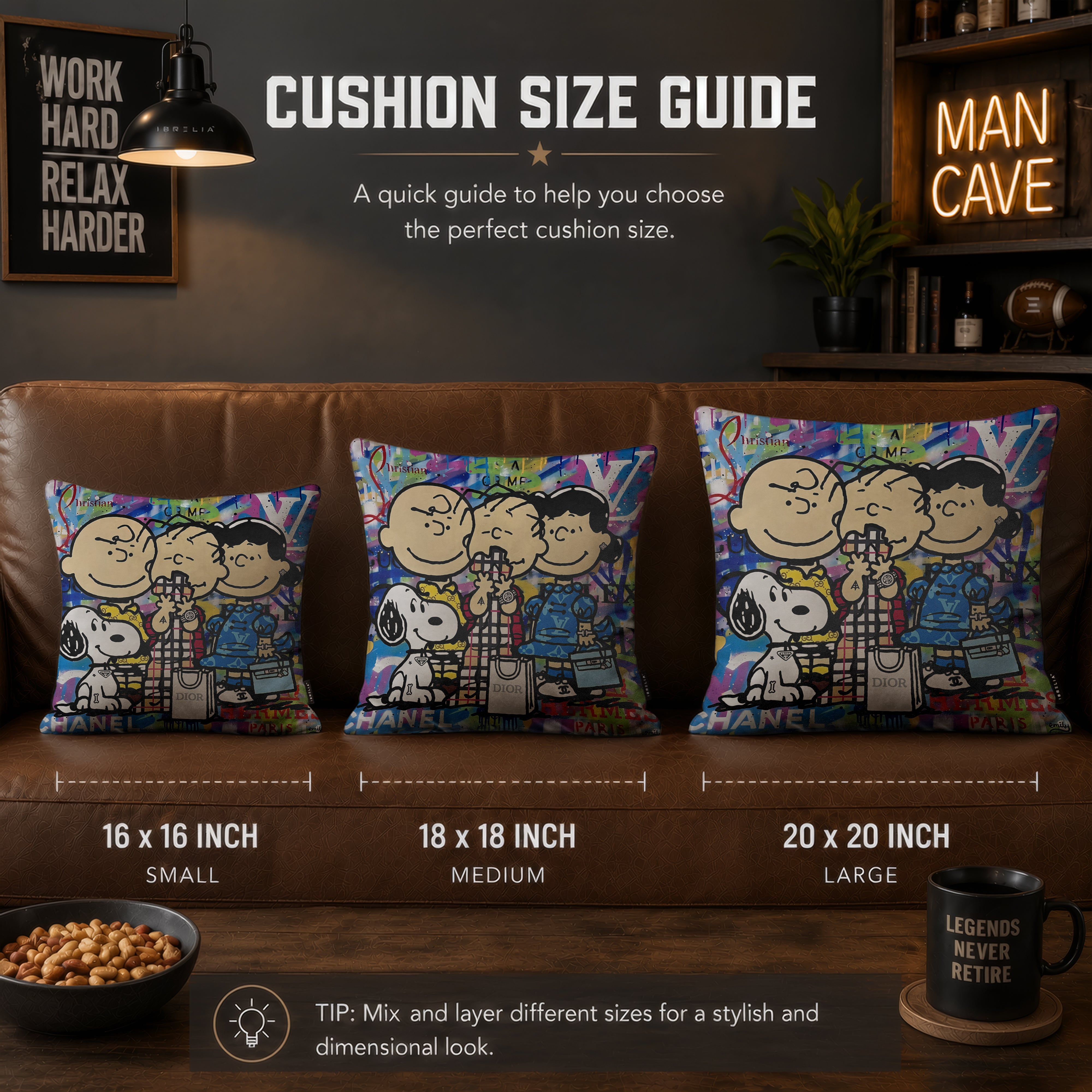 Snoopy & Friends Luxury Fashion Pop Art Cushion | Premium Velvet Suede | Double-Sided Print