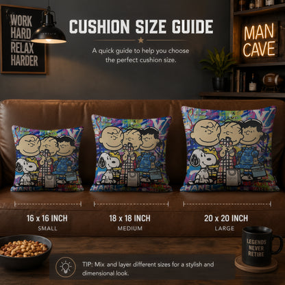 Snoopy & Friends Luxury Fashion Pop Art Cushion | Premium Velvet Suede | Double-Sided Print