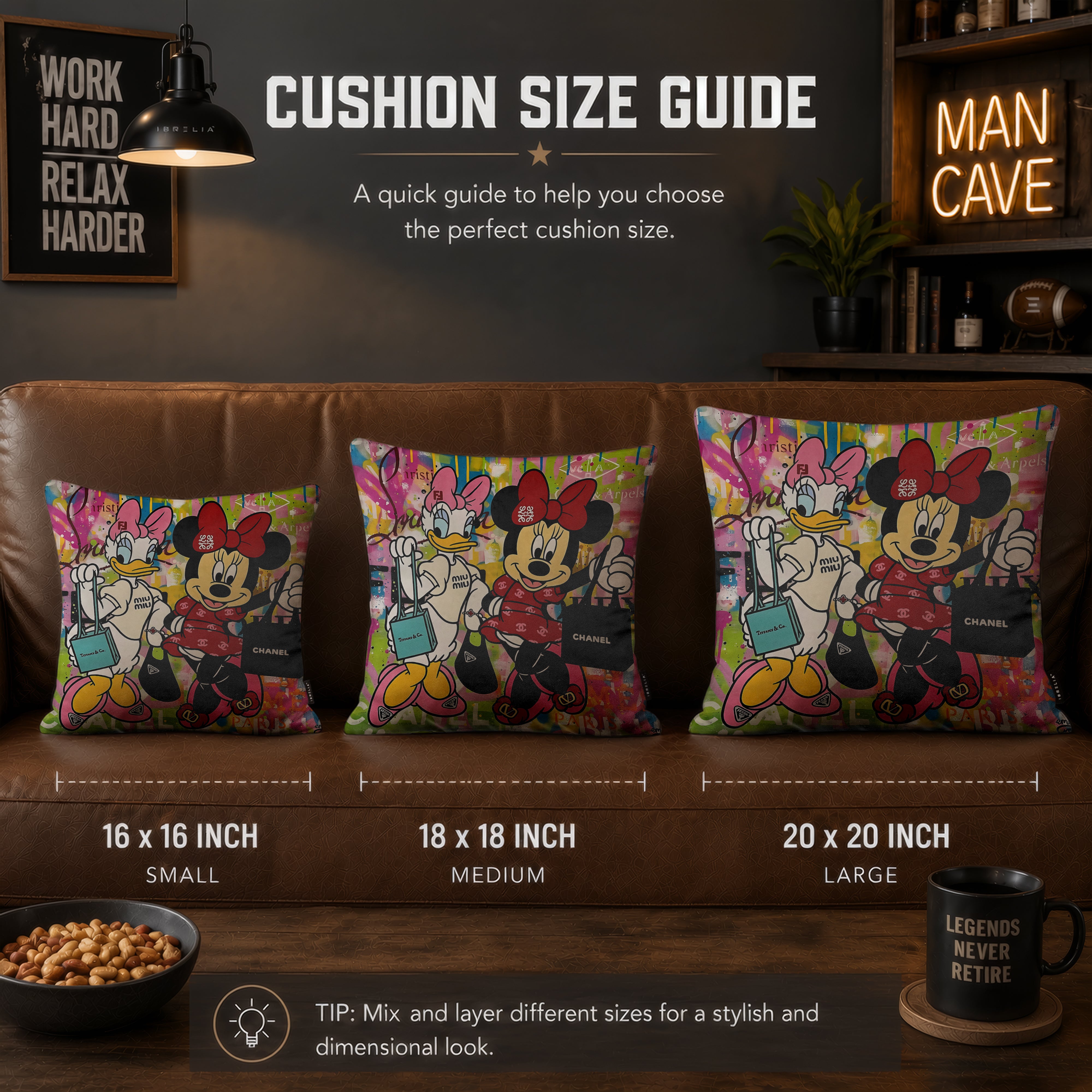 Daisy Duck & Minnie Mouse Luxury Shopping Pop Art Cushion | Premium Velvet Suede | Double-Sided Print