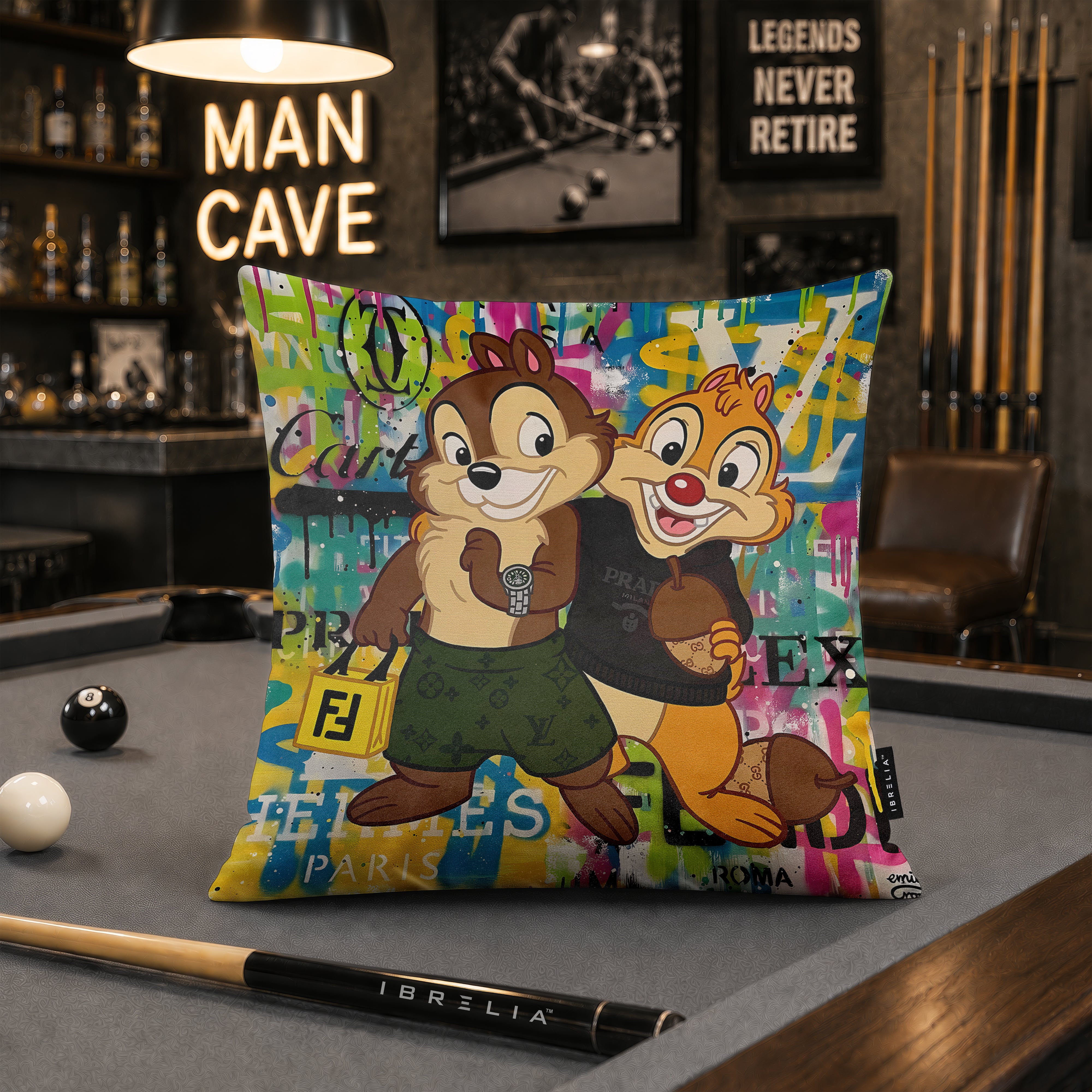 Chip ’n’ Dale Luxury Shopping Pop Art Cushion | Premium Velvet Suede | Double-Sided Print
