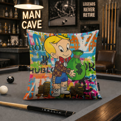 Richie Rich Money Bag Pop Art Cushion | Premium Velvet Suede | Double-Sided Print