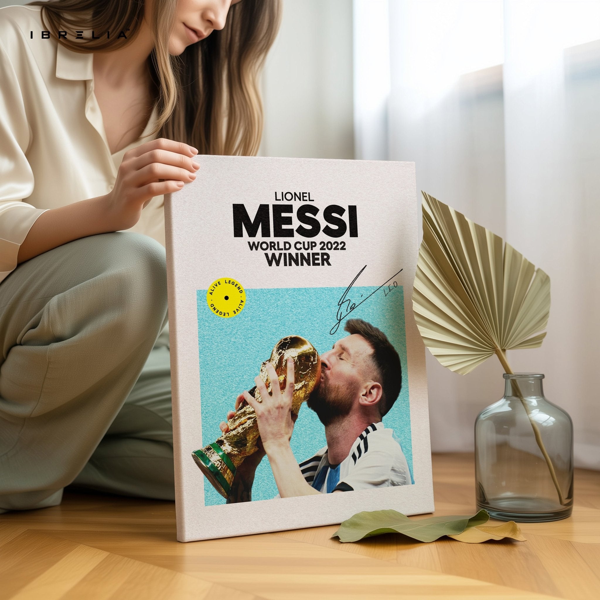 Lionel Messi Kissing the World Cup Trophy – 4K Ultra Wrap Frame Wall Art in Pakistan | IBRELIA™ - IBRELIA