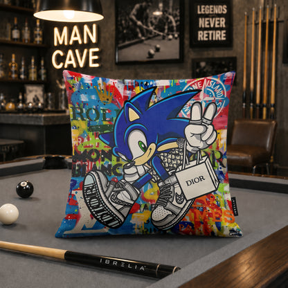 Sonic Luxury Streetwear Pop Art Cushion | Premium Velvet Suede | Double-Sided Print