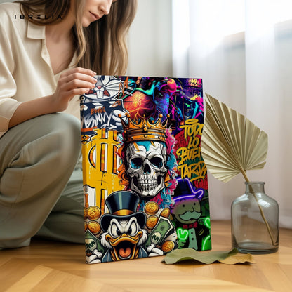 Crowned Skull Money Graffiti Wall Frame | 4K Ultra Wrap Frame Wall Art in Pakistan | IBRELIA™ - IBRELIA