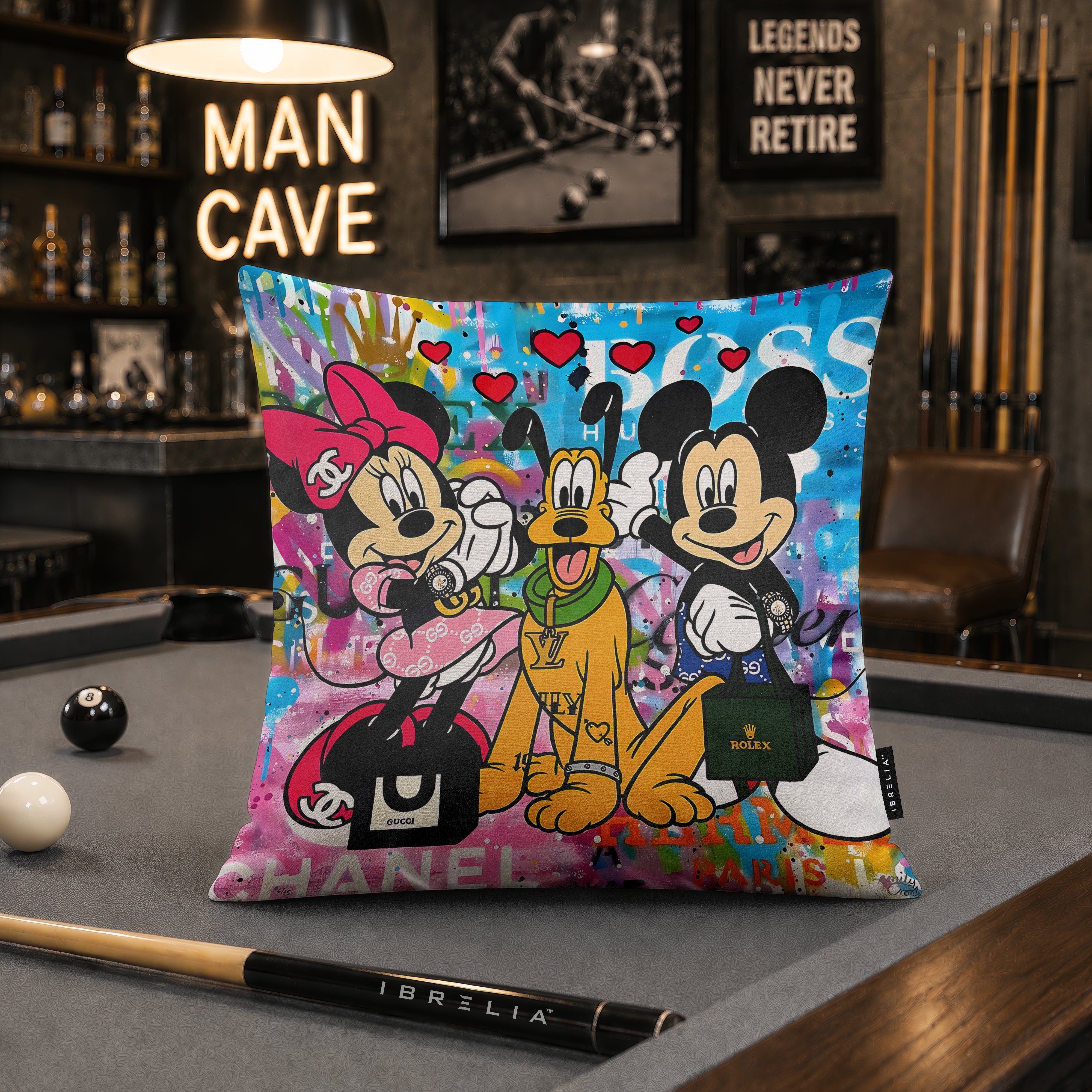 Mickey Minnie & Pluto Luxury Pop Art Cushion | Premium Velvet Suede | Double-Sided Print
