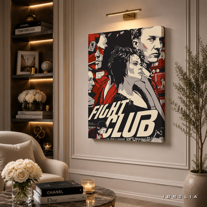 Fight Club Vintage Collage Premium Canvas Wall Art – Cult Classic Movie Poster Artwork | Tyler Durden Modern Canvas Decor | IBRELIA™