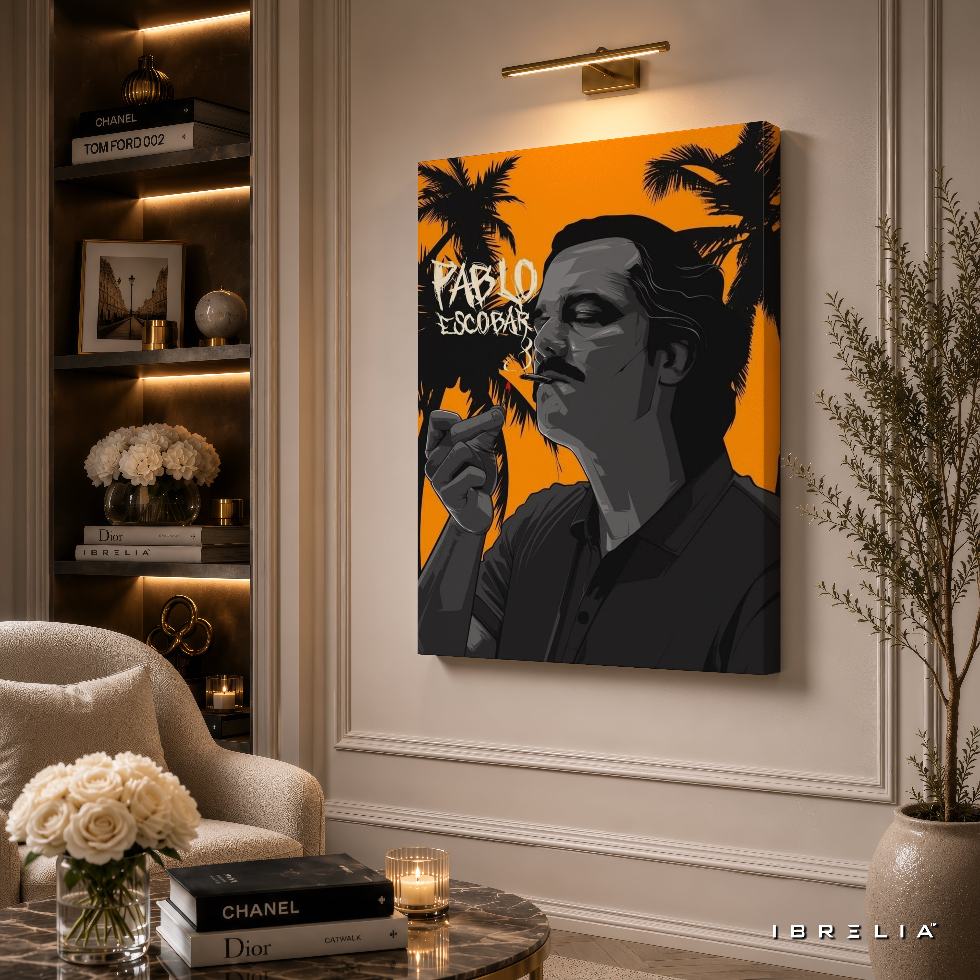 Pablo Escobar Premium Wall Art – Narcos Inspired Smoking Portrait 4K Wrapped MDF Frame | IBRELIA™