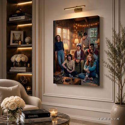 Stranger Things Friends of Hawkins Premium Canvas Wall Art – Netflix Group Cast Artwork | Sci-Fi TV Series Canvas Decor | IBRELIA™