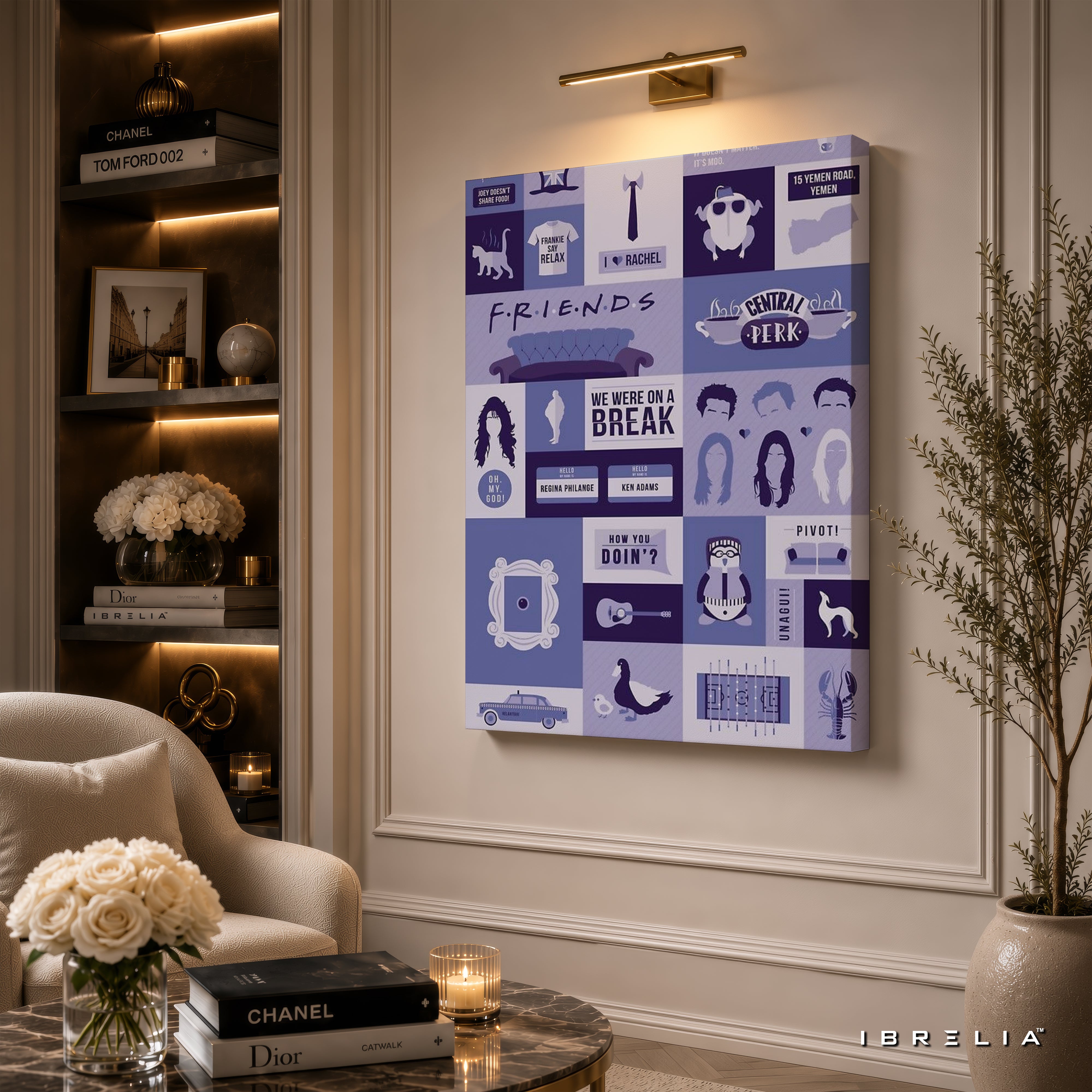 Friends Minimalist Icons Canvas Wall Art – Friends TV Show Symbols Canvas Print | Central Perk Pop Culture Wall Decor | IBRELIA™