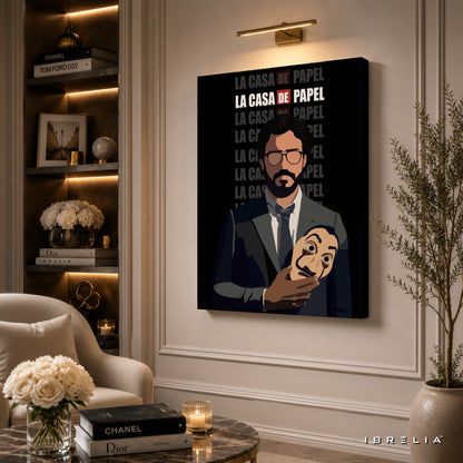 The Professor & Dali Mask Premium Wall Art – La Casa de Papel (Money Heist) 4K Wrapped MDF Frame | IBRELIA™