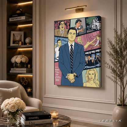 The Wolf of Wall Street Vintage Comic Poster Premium Canvas Wall Art – Jordan Belfort Movie Decor | IBRELIA™