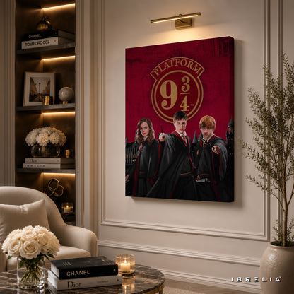 Harry Potter Platform 9¾ Golden Trio Wall Art – Premium Wrapped MDF Wall Decor | IBRELIA™