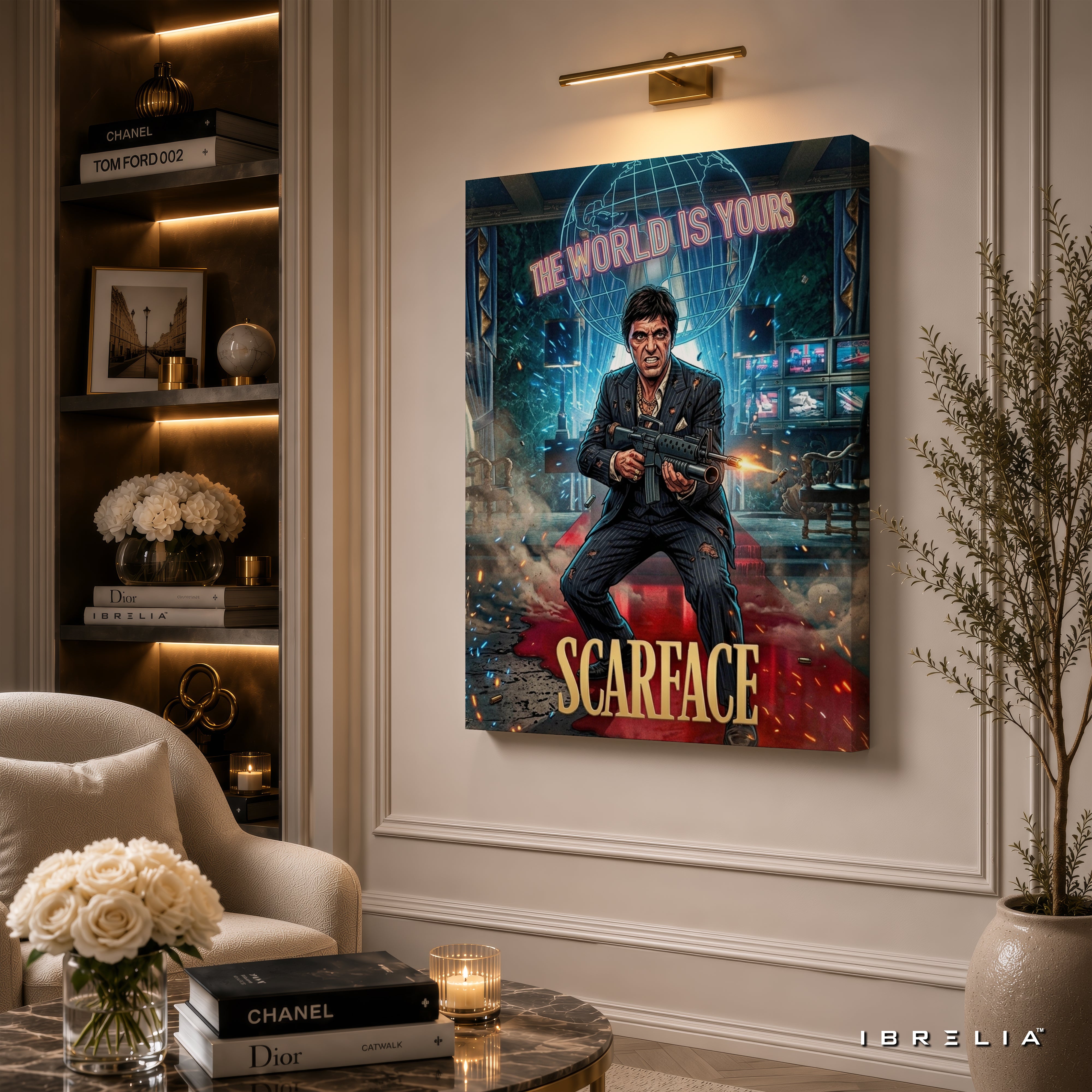 Scarface Movie Wall Art – Tony Montana "The World Is Yours" Action Premium Wrapped MDF Wall Decor | IBRELIA™