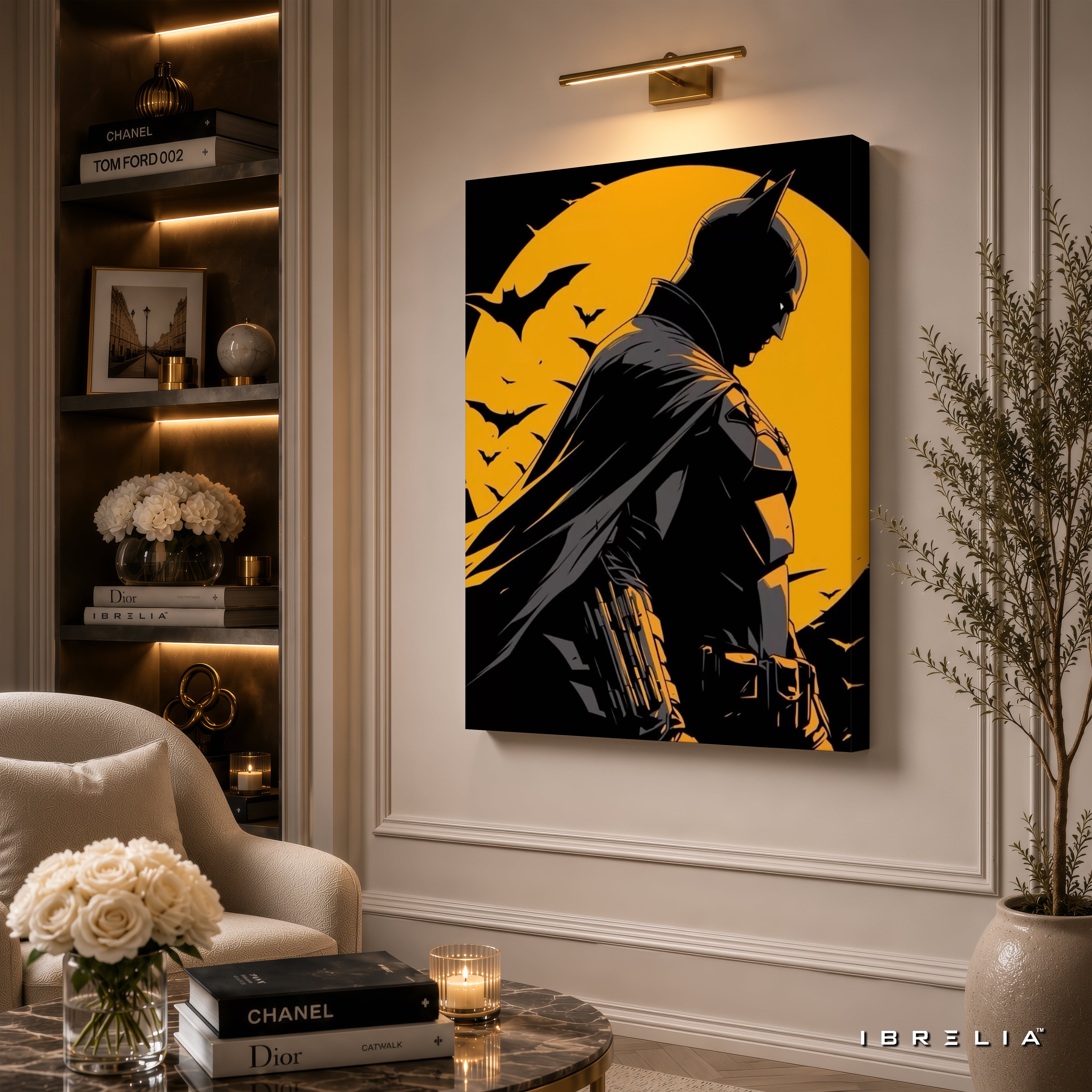 The Dark Knight Batman Wall Art – Gotham Moon Silhouette Premium Wrapped MDF Wall Decor | IBRELIA™