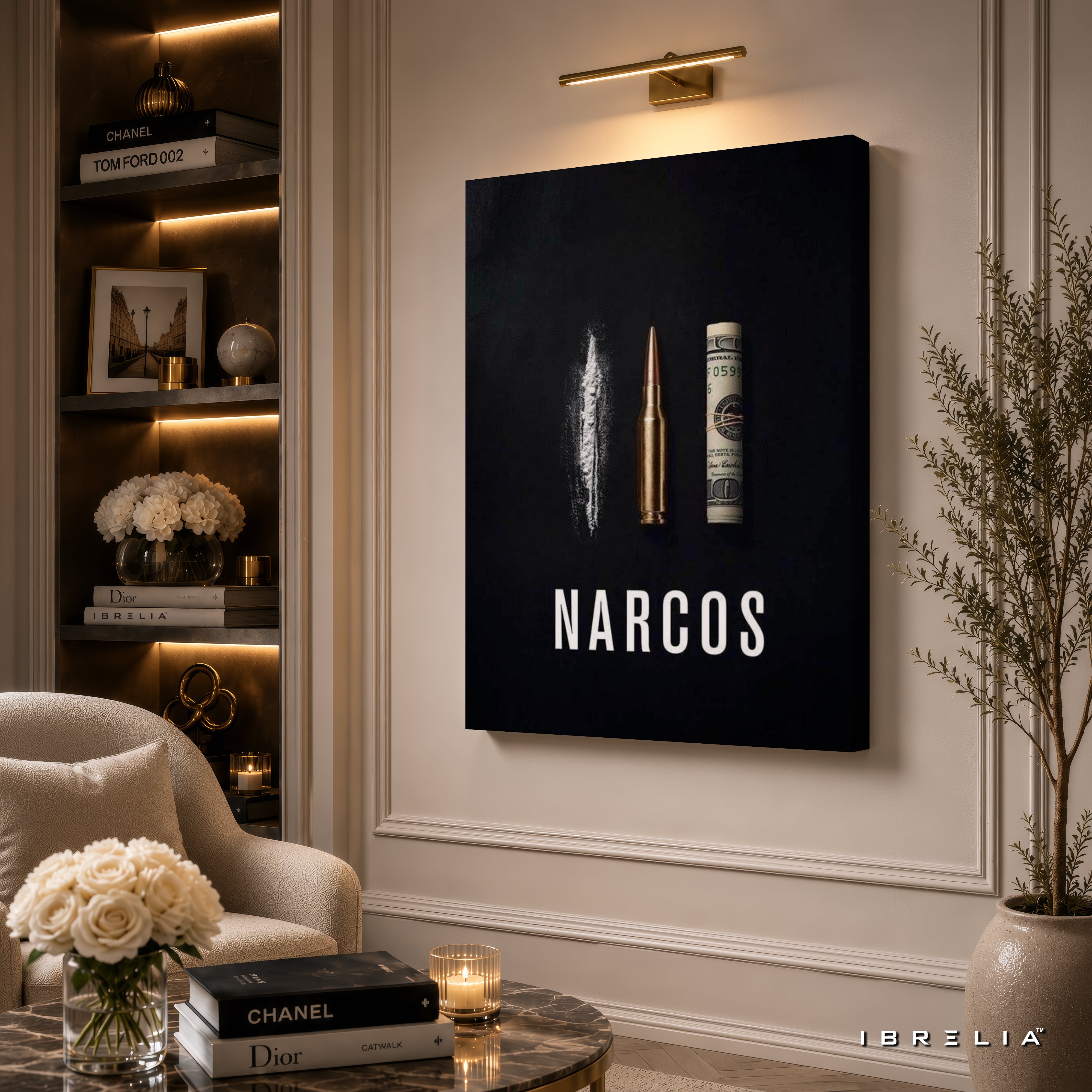 Narcos Minimalist Premium Wall Art – Cocaine Bullet Money 4K Wrapped MDF Frame | IBRELIA™