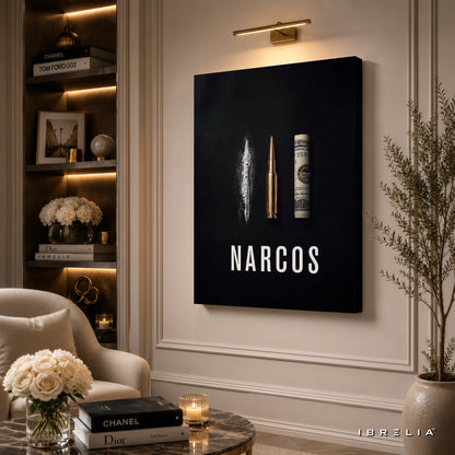 Narcos Minimalist Premium Wall Art – Cocaine Bullet Money 4K Wrapped MDF Frame | IBRELIA™