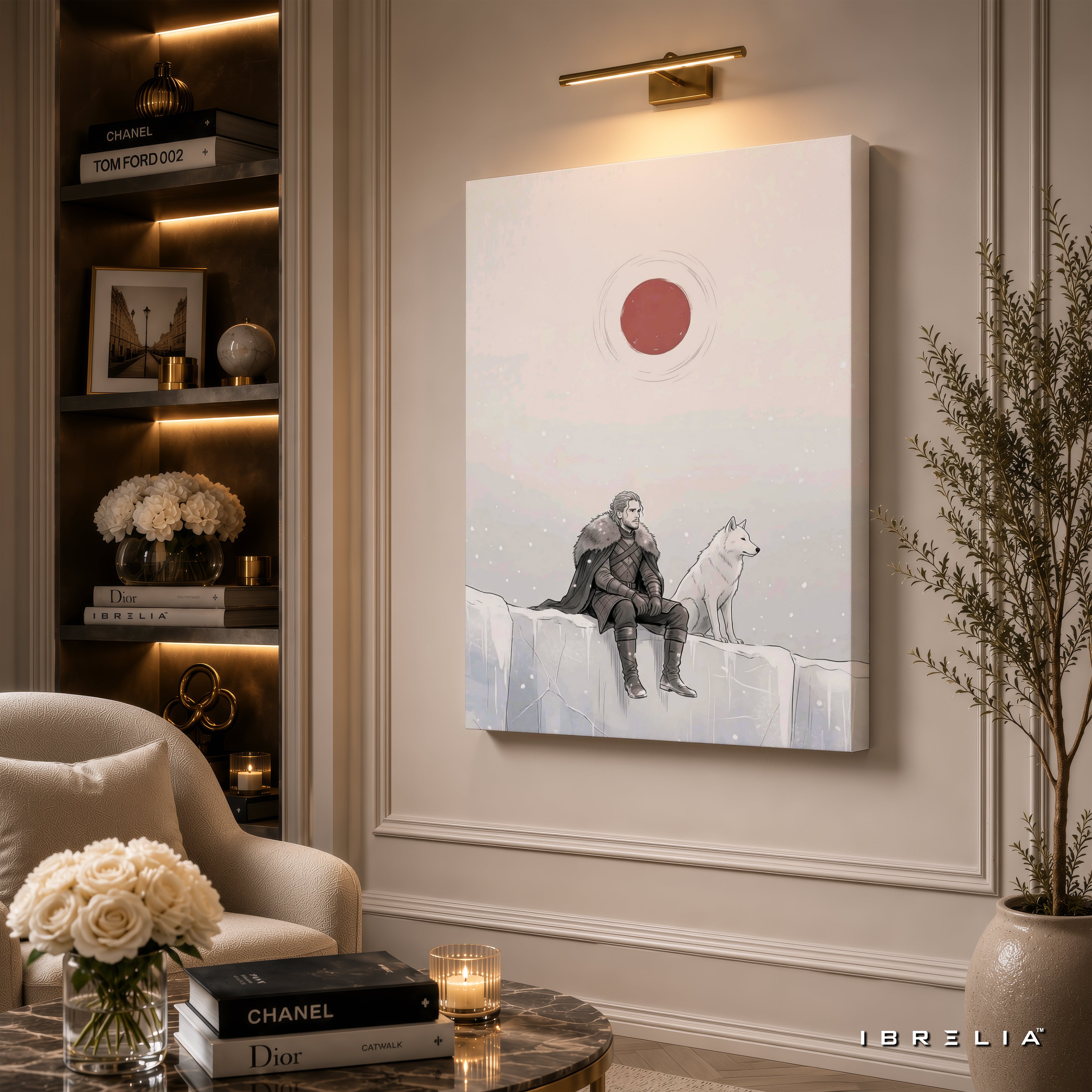 Jon Snow & Ghost Premium Wall Art – Game of Thrones Minimalist 4K Wrapped MDF Frame | IBRELIA™