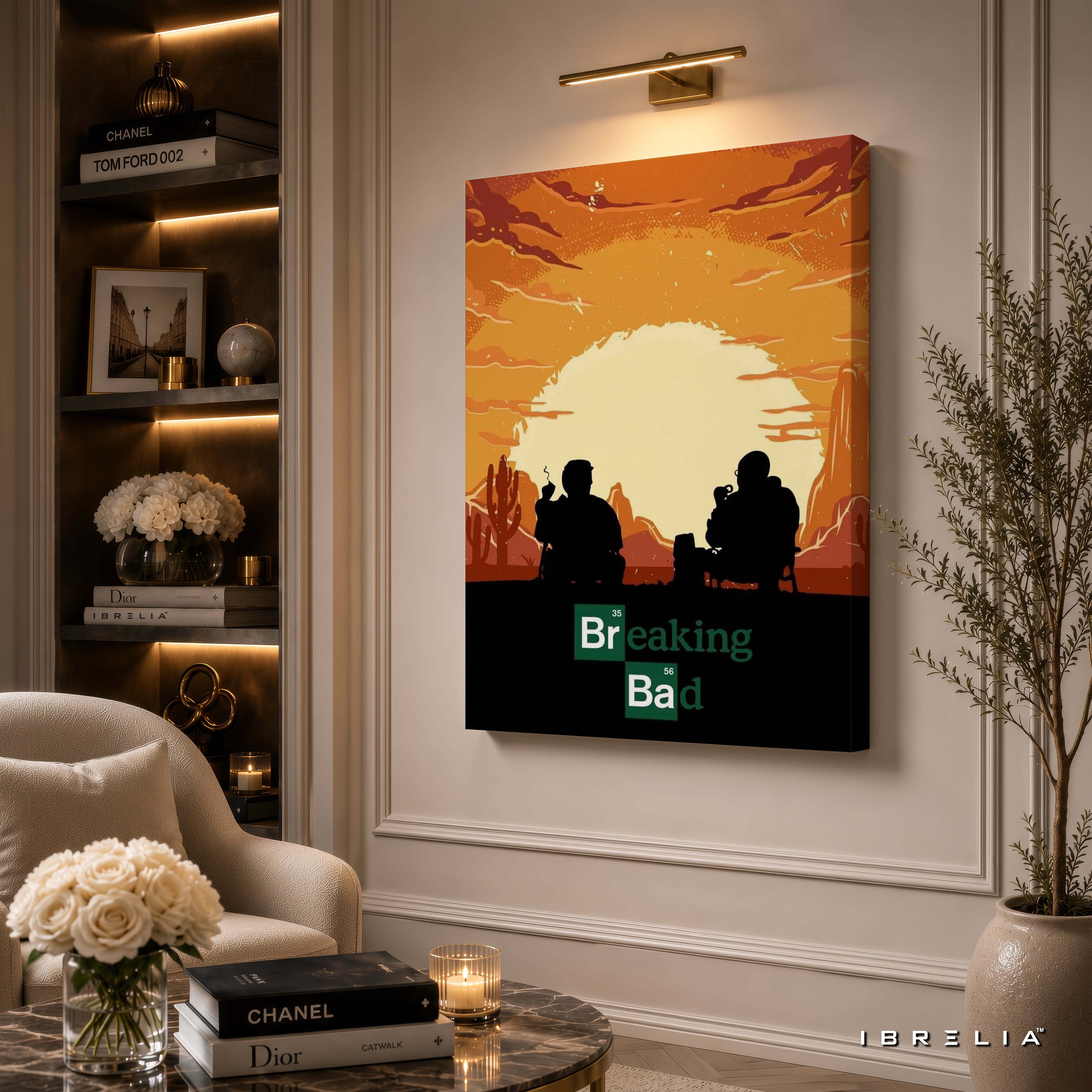 Breaking Bad Sunset Canvas Wall Art – Walter White & Jesse Pinkman Desert Canvas Print | Minimalist Breaking Bad Wall Decor | IBRELIA™