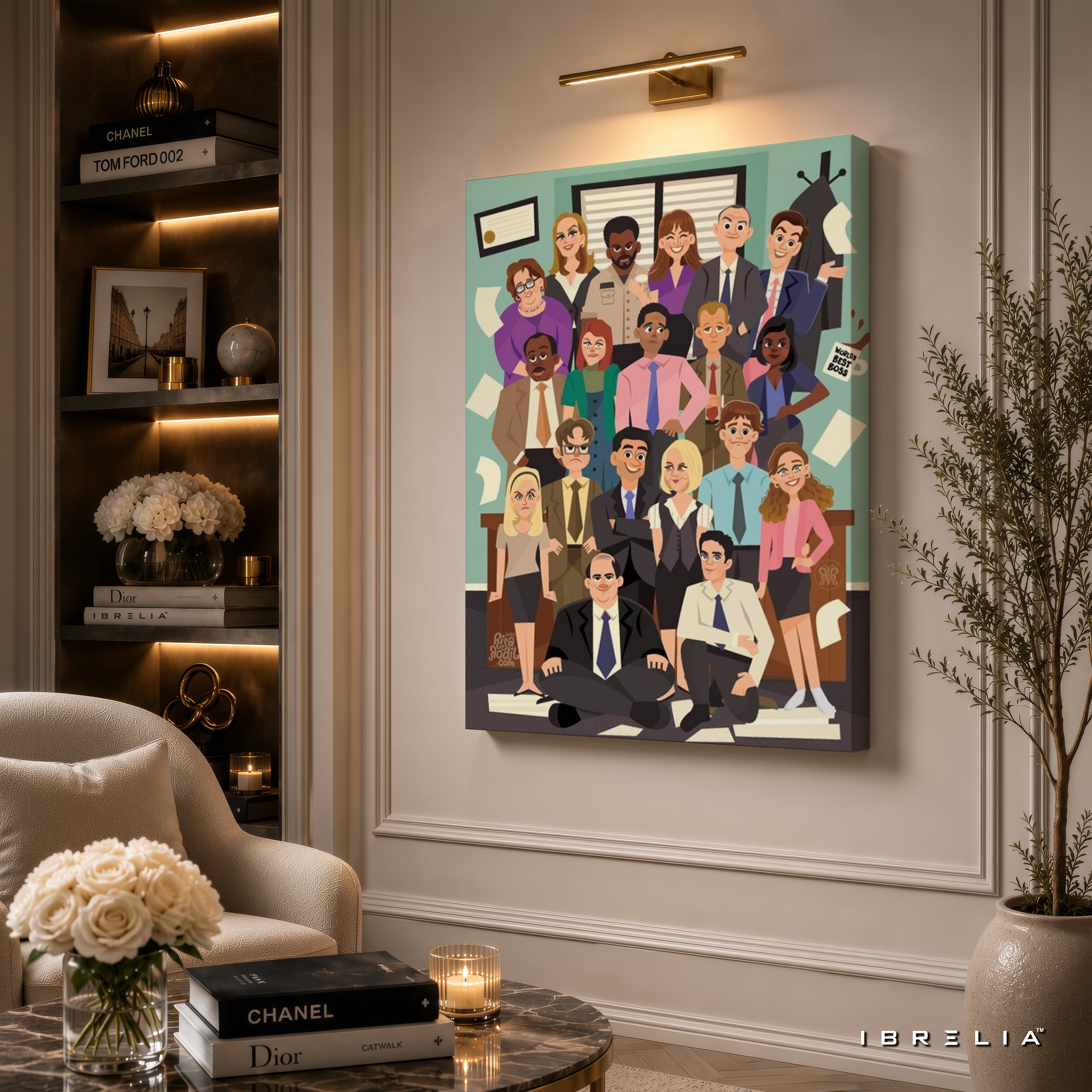 The Office Cartoon Cast Premium Wall Art – Dunder Mifflin Illustrated Character Collection 4K Wrapped MDF Frame | IBRELIA™