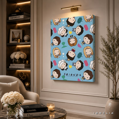 Friends Chibi Characters Canvas Wall Art – Cute Friends Cartoon Canvas Print | Kawaii TV Show Wall Decor | IBRELIA™