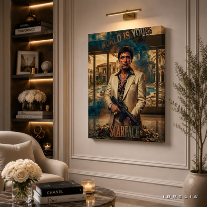 Scarface Movie Wall Art – Tony Montana "The World Is Yours" Premium Wrapped MDF Wall Decor | IBRELIA™