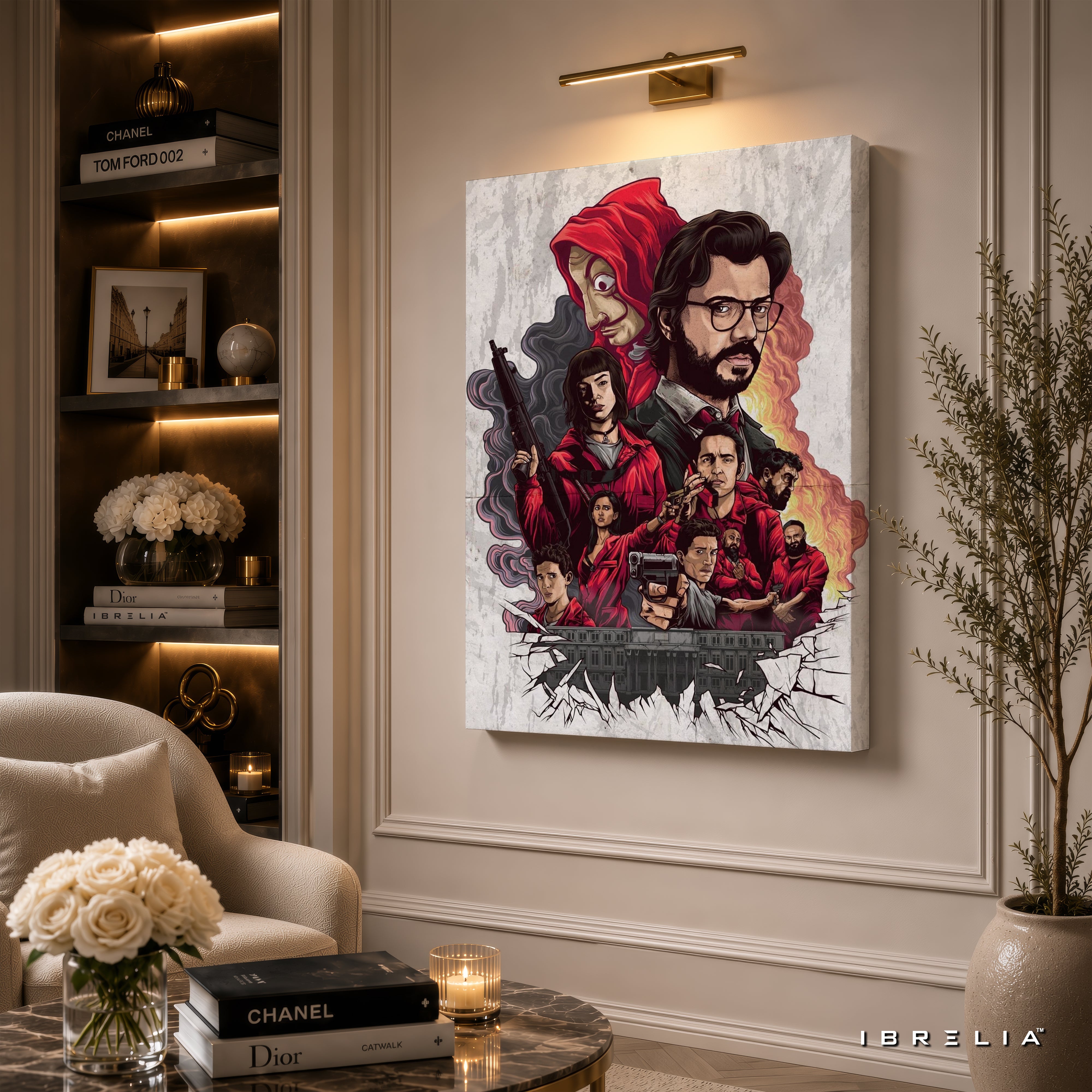 Money Heist Premium Collage Wall Art – La Casa de Papel (The Professor & Crew) 4K Wrapped MDF Frame | IBRELIA™