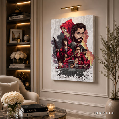Money Heist Premium Collage Wall Art – La Casa de Papel (The Professor & Crew) 4K Wrapped MDF Frame | IBRELIA™