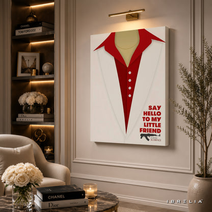 Scarface Minimalist Movie Wall Art – Say Hello To My Little Friend Premium Wrapped MDF Wall Decor | IBRELIA™