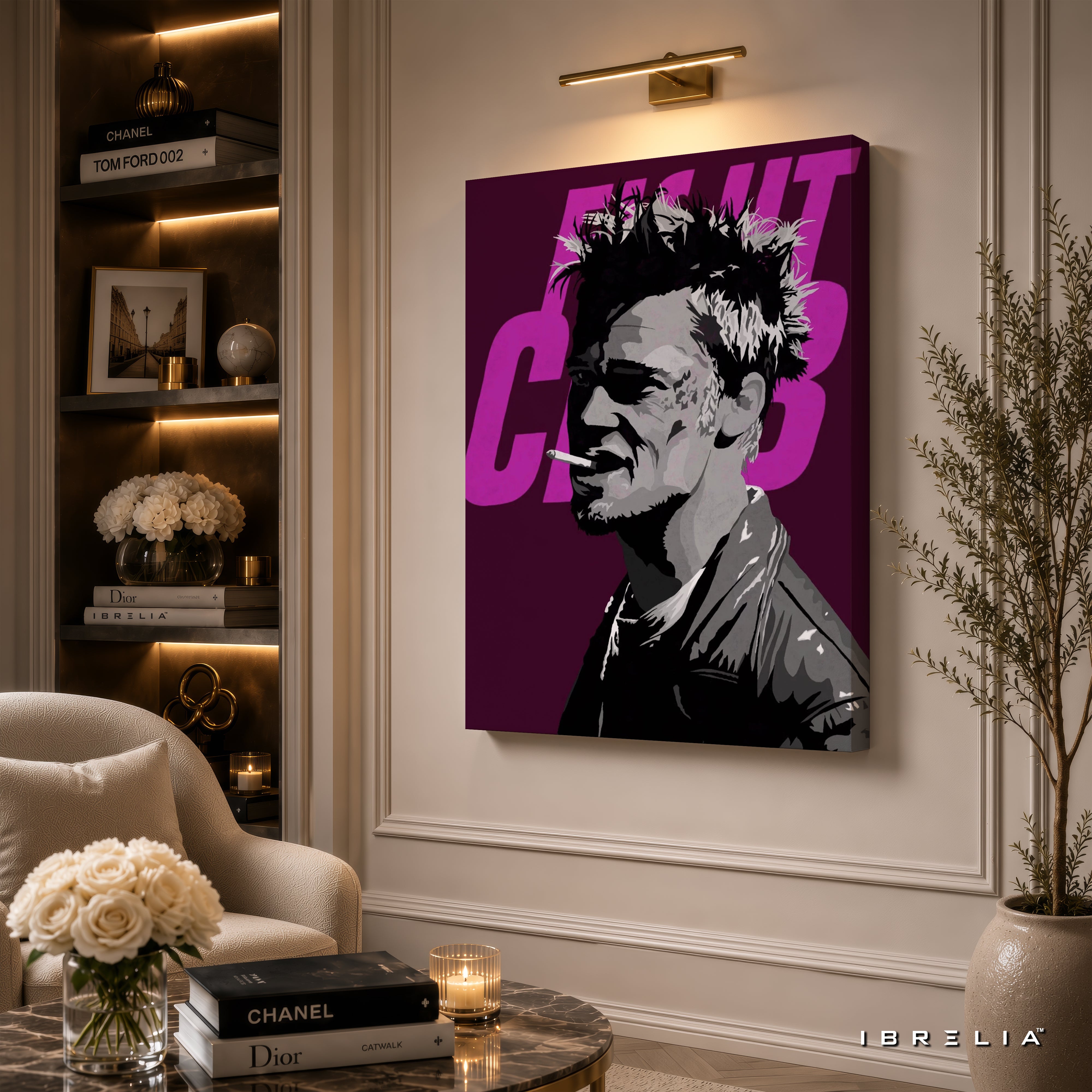 Tyler Durden Pop Art Premium Canvas Wall Art – Fight Club Inspired Modern Movie Artwork | Purple Minimalist Wall Decor | IBRELIA™