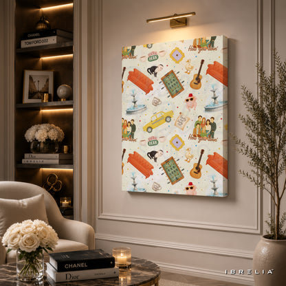 Friends Icons Pattern Canvas Wall Art – Friends TV Show Collage Canvas Print | Central Perk Minimalist Wall Decor | IBRELIA™