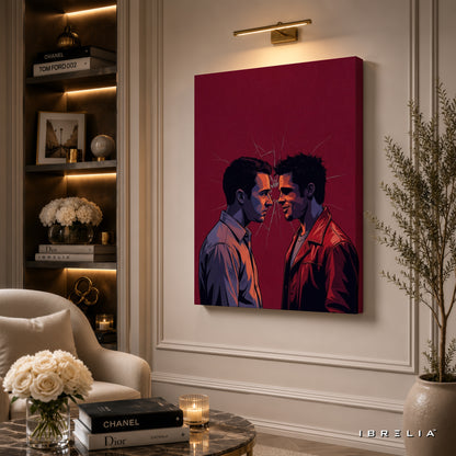 Split Personality Premium Canvas Wall Art – Fight Club Inspired Modern Movie Artwork | Tyler Durden Minimalist Canvas Decor | IBRELIA™