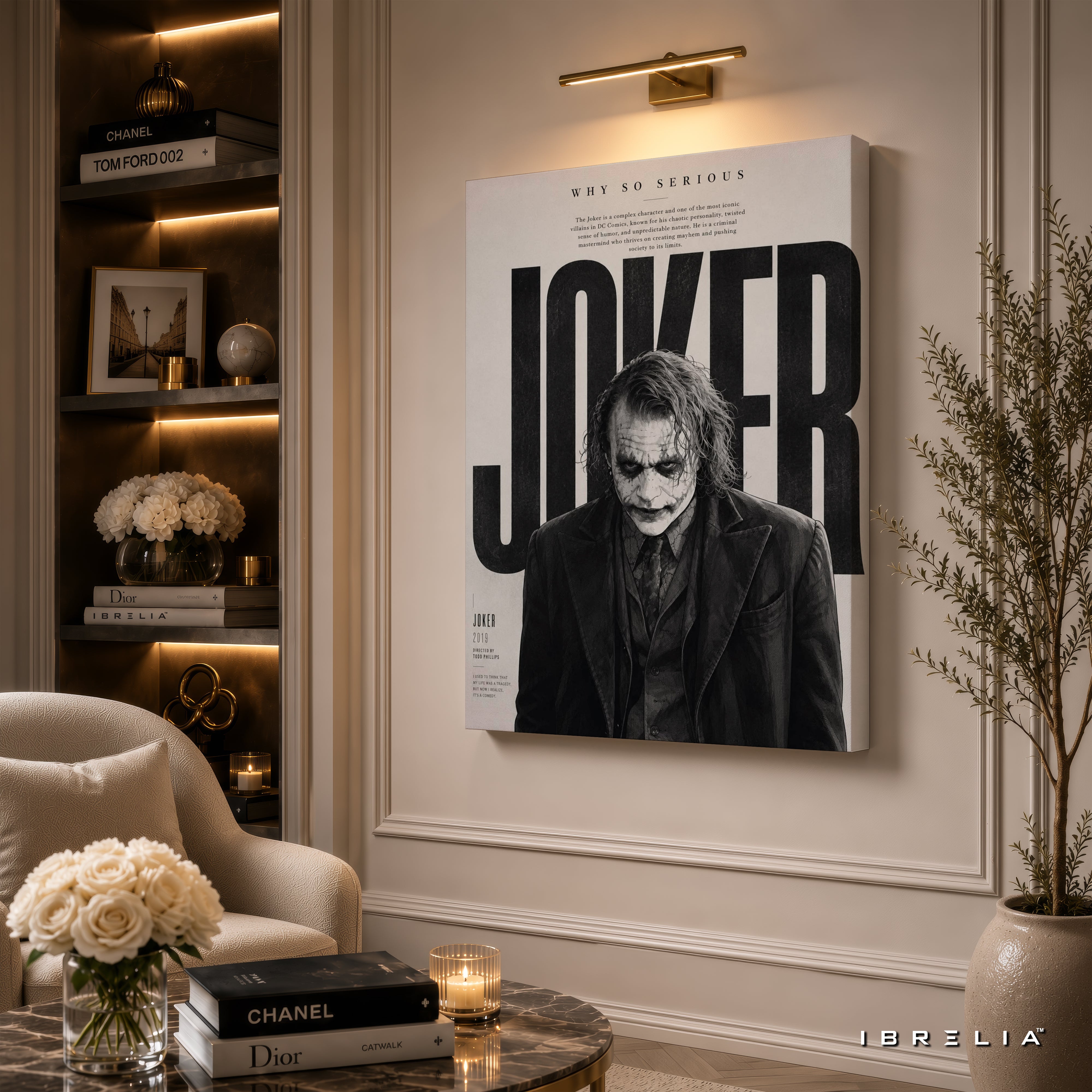 The Dark Knight Joker Wall Art – Heath Ledger Minimalist Monochrome Premium Wrapped MDF Wall Decor | IBRELIA™