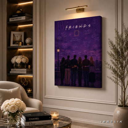 Friends TV Show Premium Canvas Wall Art – Iconic Friends Reunion Purple Skyline Artwork | Sitcom Canvas Decor | IBRELIA™