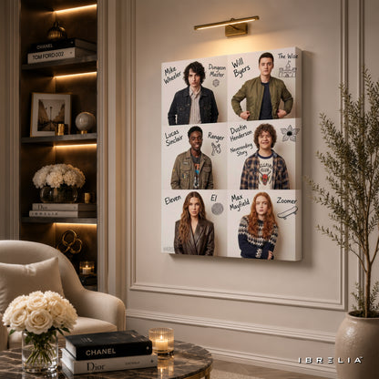 Stranger Things Character Collage Premium Canvas Wall Art – Eleven, Mike, Will, Dustin, Lucas & Max | Netflix TV Series Canvas Decor | IBRELIA™