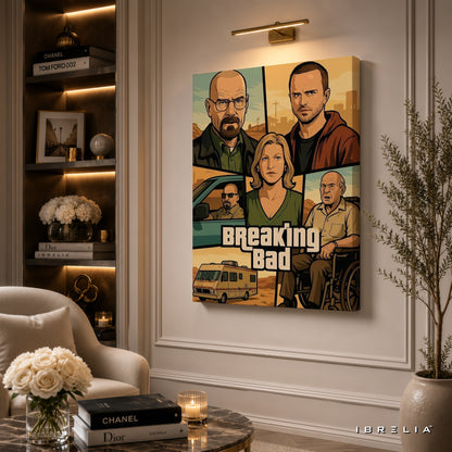 Breaking Bad Vintage Comic Canvas Wall Art – Walter White & Jesse Pinkman Retro Canvas Print | Breaking Bad Wall Decor | IBRELIA™