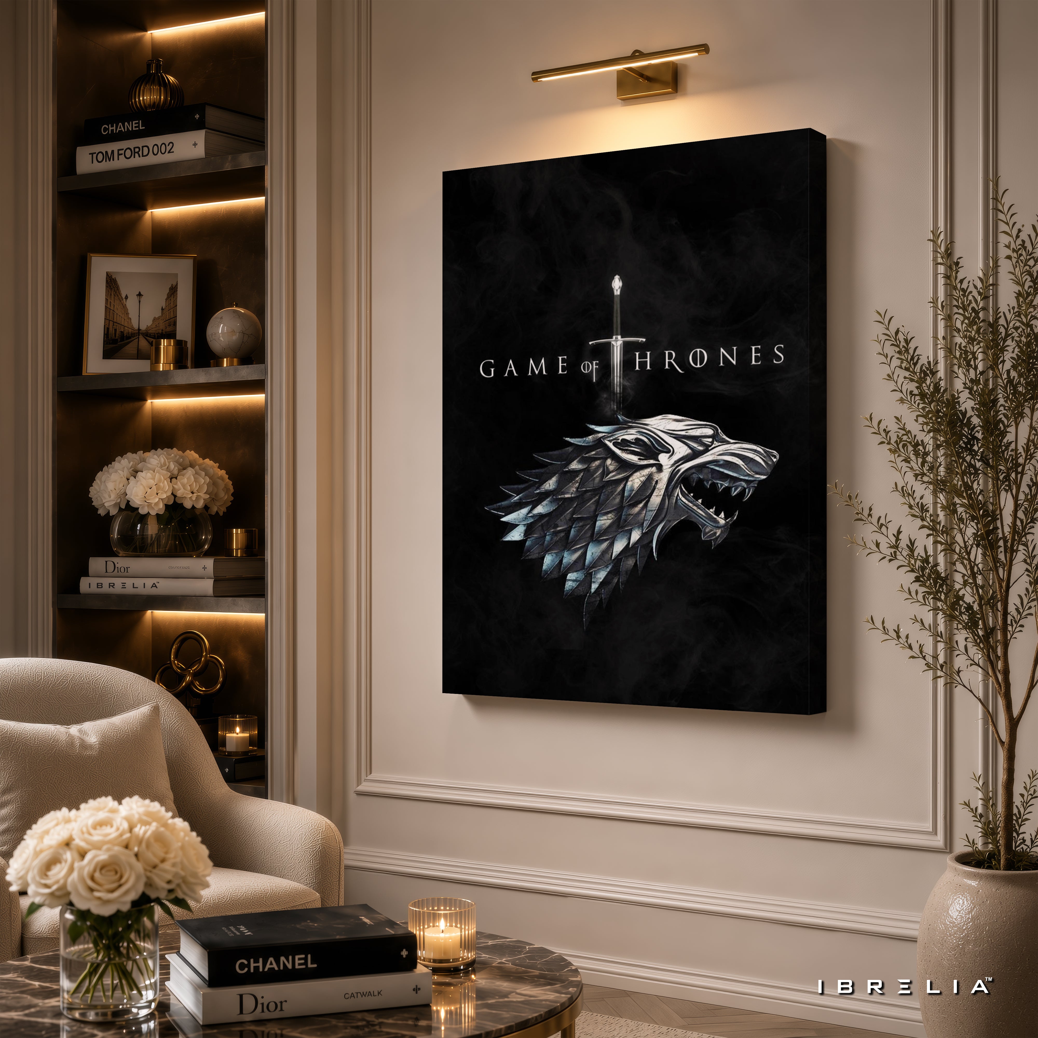 House Stark Direwolf Premium Wall Art – Game of Thrones 4K Wrapped MDF Frame | IBRELIA™
