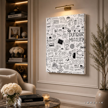 The Office Dunder Mifflin Doodle Premium Wall Art – Iconic Sitcom Illustration 4K Wrapped MDF Frame | IBRELIA™