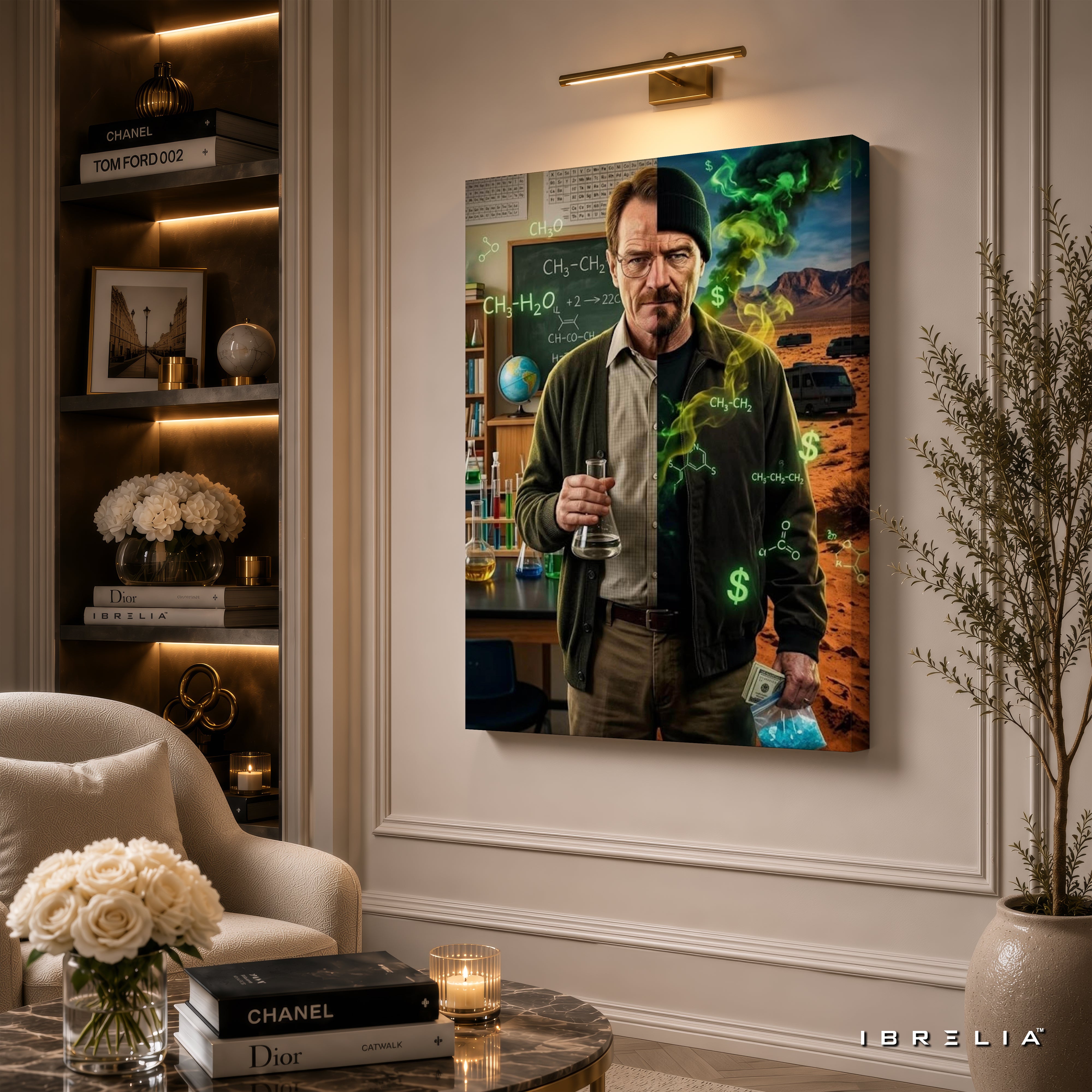 Breaking Bad Walter White Chemistry Canvas Wall Art – Heisenberg Split Portrait Canvas Print | Breaking Bad Wall Decor | IBRELIA™
