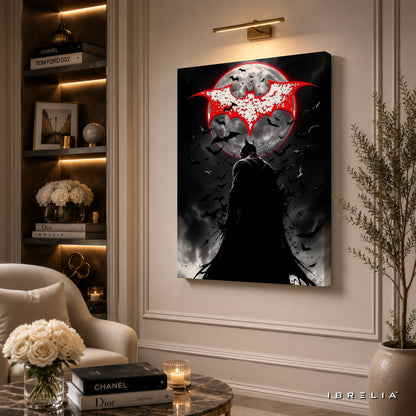 The Dark Knight Batman Wall Art – Red Moon Gotham Premium Wrapped MDF Wall Decor | IBRELIA™
